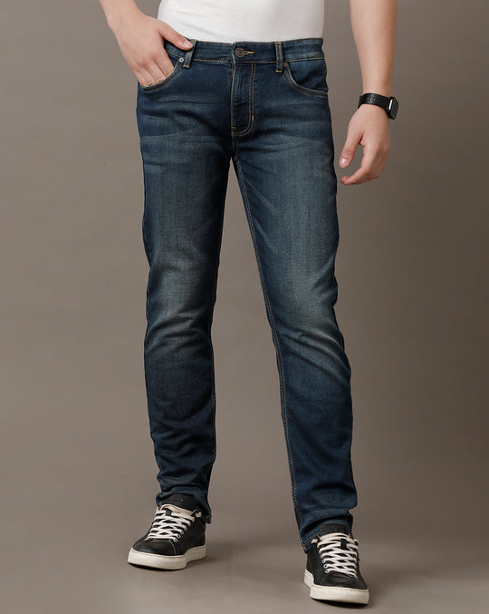 Double Two Slim Fit Blue Solid Jeans