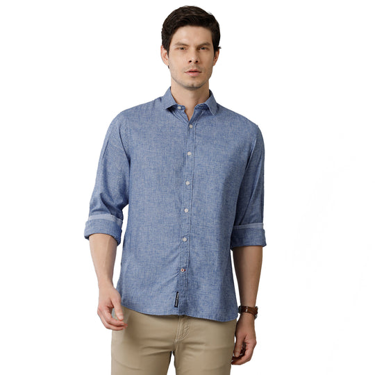 Blue Slub Casual Shirt