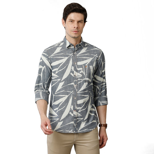 Grey Printed Casual Shirt