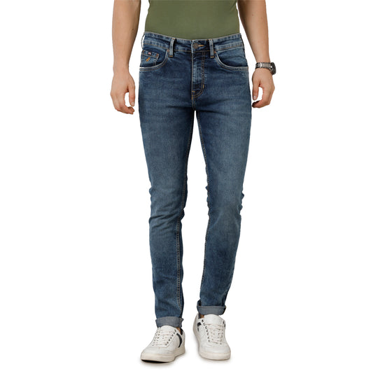 Light Blue Solid Brush Wash Jeans Lean Fit
