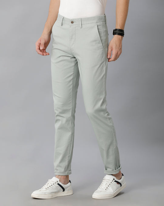 Cambridge Blue Solid Casual Cotton Trouser