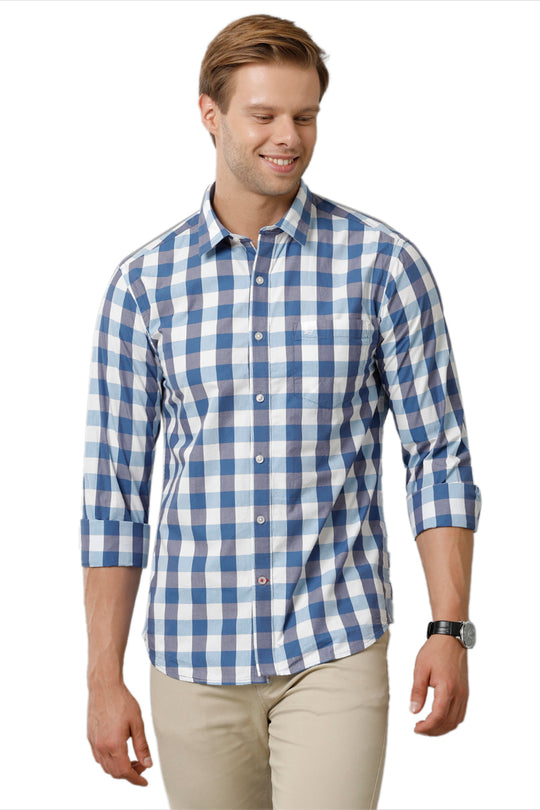 Sky Blue Checks Cotton Shirt