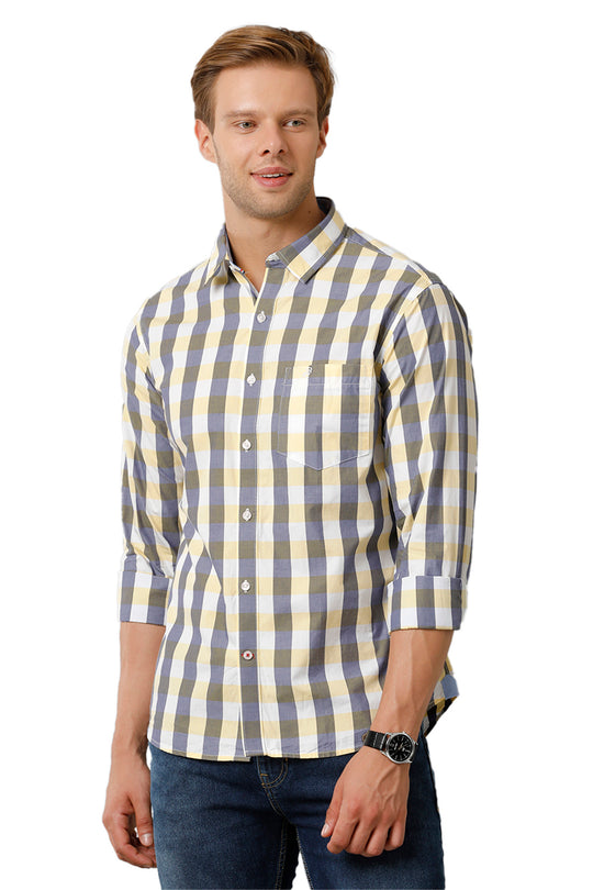 Yellow & Sky Blue Checks Cotton Shirt