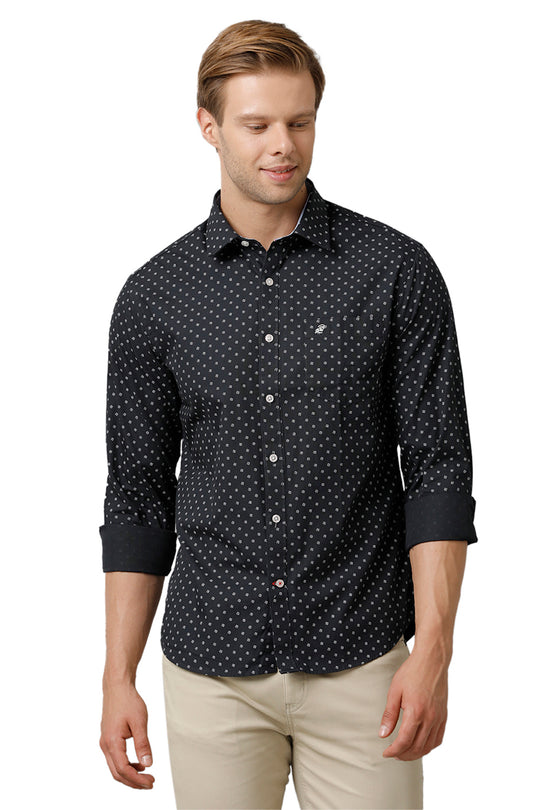 Navy Blue Printed Casual Shirt