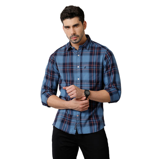 Navy Blue Cotton Checks shirt