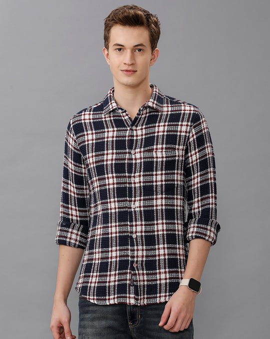 Navy Blue Waffle Checks Shirt