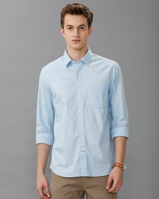 Sky Blue Oxford Lycra Solid Cotton Shirt