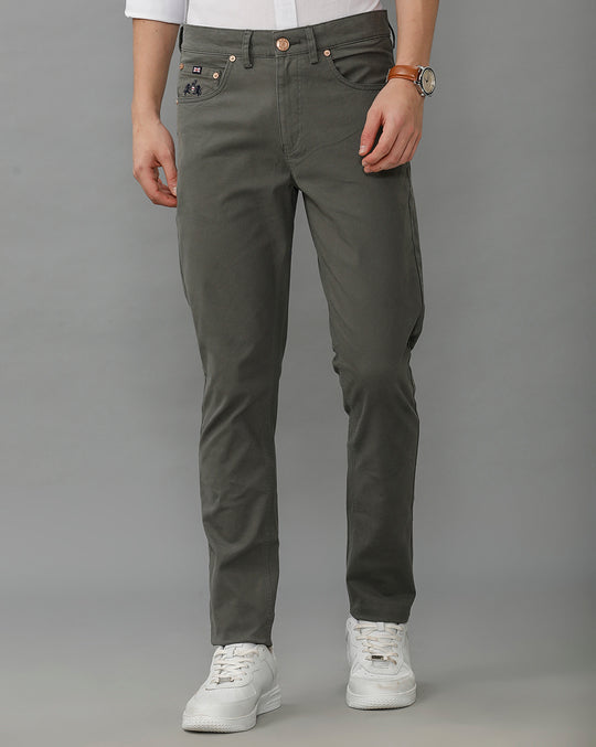 Lean Fit Gaberdines Solid Olive Cotton Trouser
