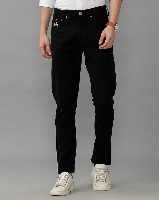 Lean Fit Gaberdine Solid Navy Blue Cotton Trouser