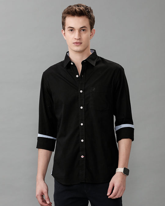 Black Oxford Lycra Solid Cotton Shirt