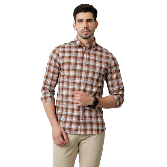 Brown Checks Cotton Shirt