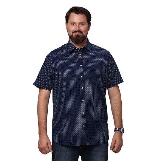 Big & Bold Print Navy Blue Half Sleeves Slim Fit Casual Shirts (Plus Size)