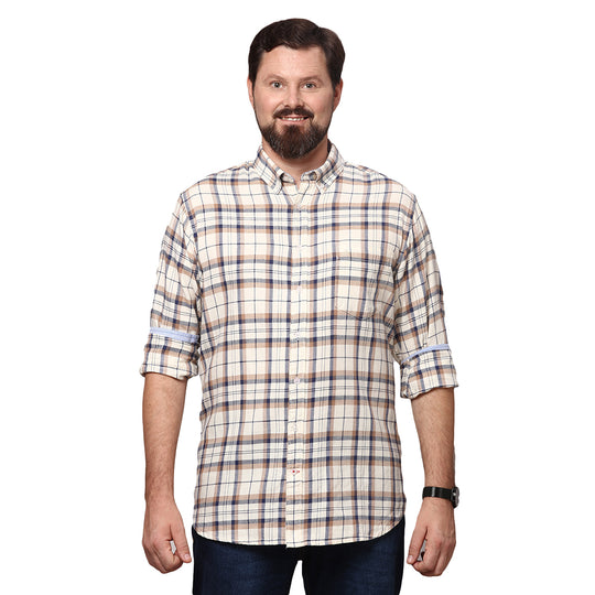 Big & Bold Checks Stone Full Sleeves Slim Fit Casual Shirts (Plus Size)