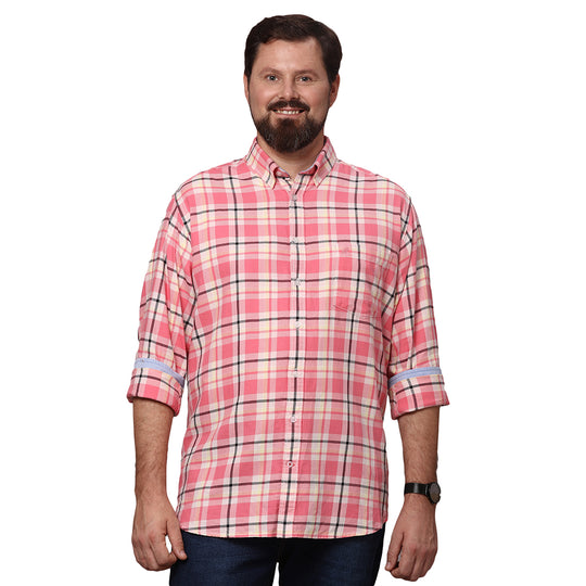 Big & Bold Checks  Coral Full Sleeves Slim Fit Casual Shirts (Plus Size)