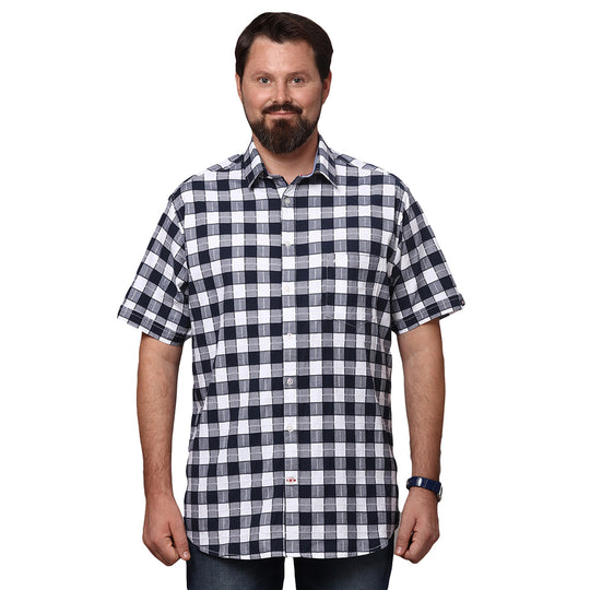 Big & Bold Checks  Navy Blue Half Sleeves Slim Fit Casual Shirts (Plus Size)