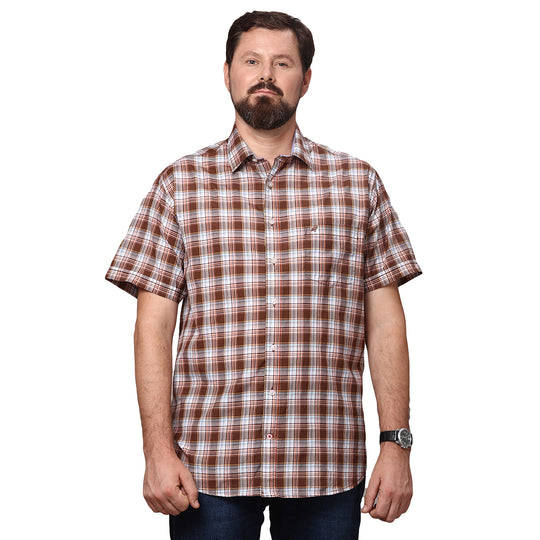 Big & Bold Checks Brown Half Sleeves Slim Fit Casual Shirts (Plus Size)