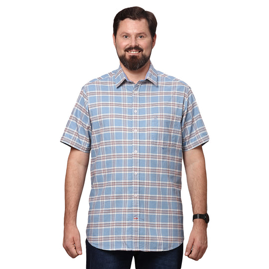 Big & Bold Checks Teal Half Sleeves Slim Fit Casual Shirts (Plus Size)