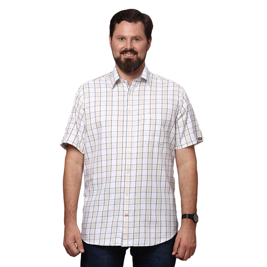 Big & Bold Checks Cream Half Sleeves Slim Fit Casual Shirts (Plus Size)