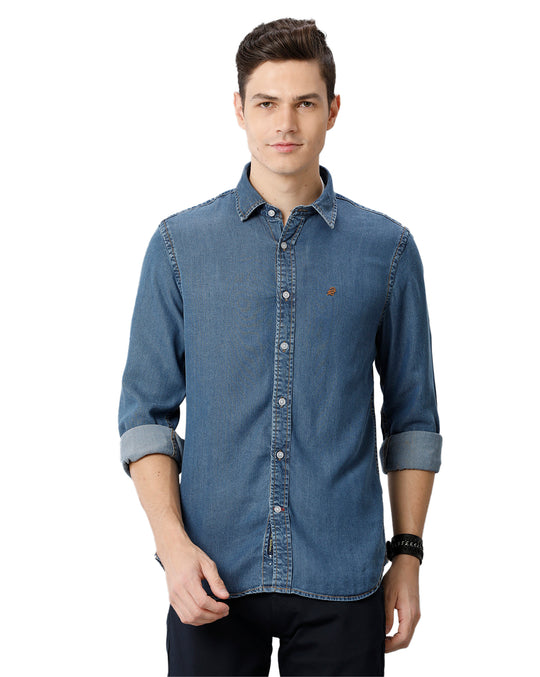 Light Indigo Blue Solid  Casual  Shirt
