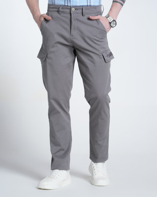 Mens Regular Fit Solid Grey Cargo