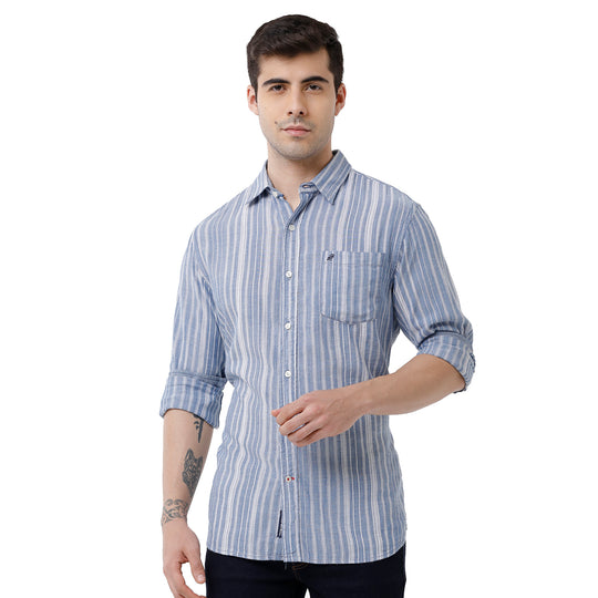 Vertical Stripe Cotton Casual Shirt