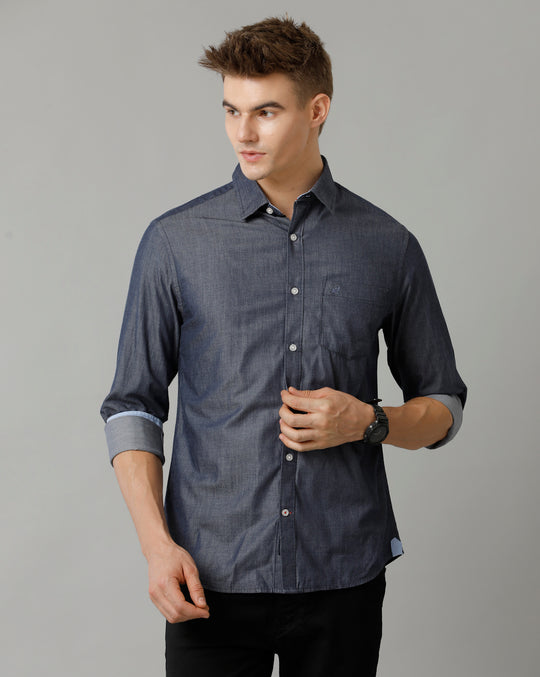 Double Two Men's Navy Chambray Cotton Shirt