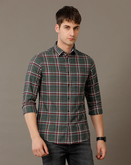 Double Two Men's Green Red Oxford Cotton Shirt