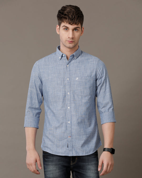 Double Two Men's Stripes Button Down Collar Shirt