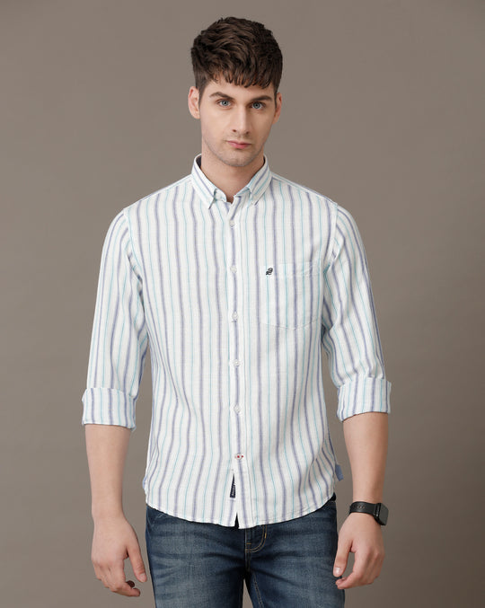 Double Two Men's Stripes Button Down Collar Cotton Shirt