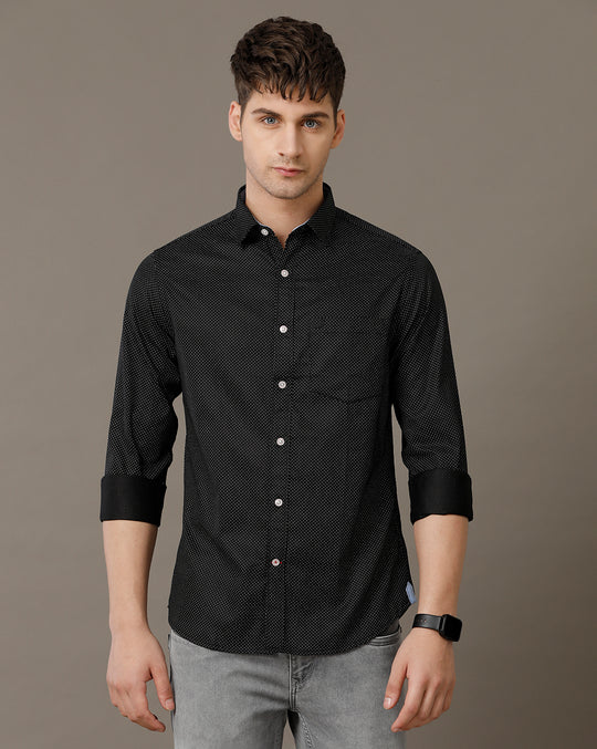 Double Two Men's Printed pointed Collar Cotton Shirt