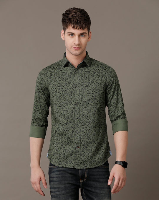 Double Two Men's Printed pointed Collar Cotton Shirt
