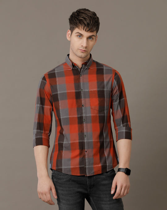 Double Two Men's Classic checks Oxford Button Down Cotton Shirt