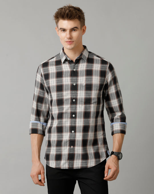 Double Two Men's Cotton Beige Checks Shirt