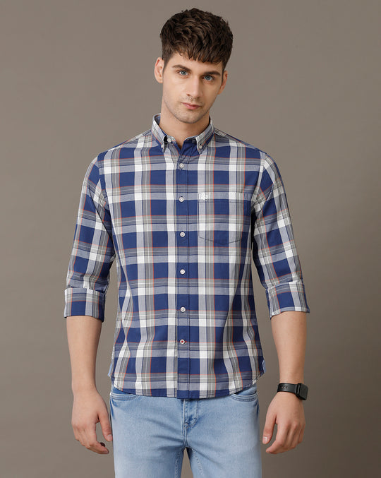 Double Two Men's Classic checks Oxford Button Down Cotton Shirt