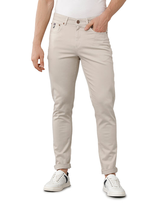 Cream Solid Casual Cotton Trouser
