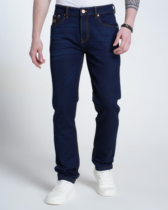 Mens Knitted Solid Blue Denim