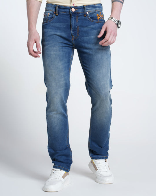Mens Knitted Solid Blue Denim