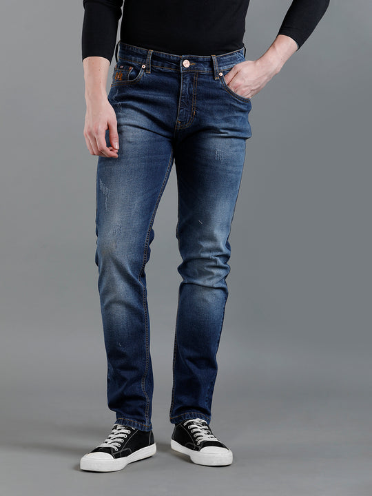 Men Solid Cat Scratch Blue Denim