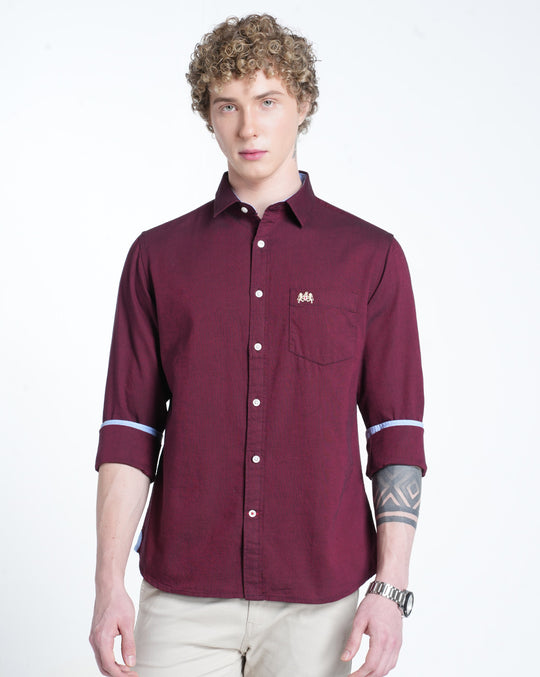Mens Pointed Collar Long Sleeves Solid Shirt