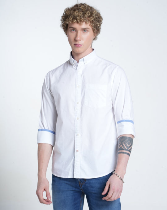 Button Down Collar Cotton Solid White Shirt
