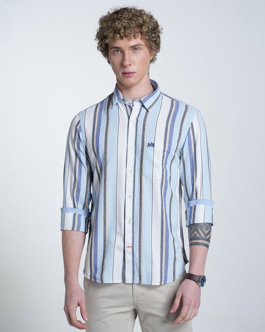 Mens Pointed Collar Long Sleeves Stripe Shirt