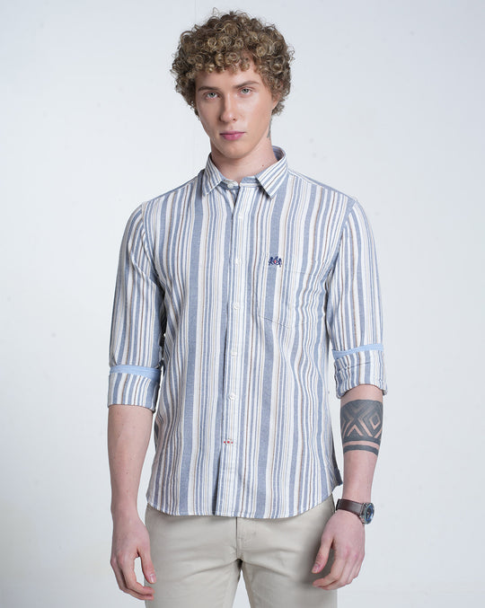 Mens Pointed Collar Long Sleeves Stripe Shirt