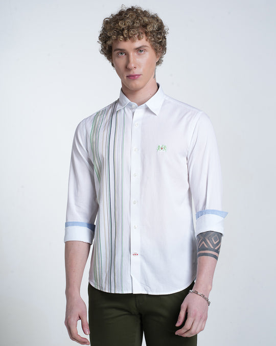 Mens Pointed Collar Long Sleeves Engineering Stripe Shirt