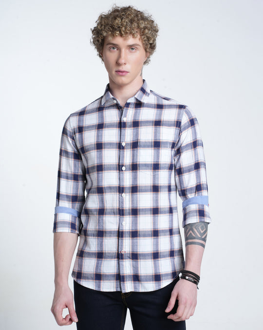Mens Pointed Collar Long Sleeves Checks Shirt