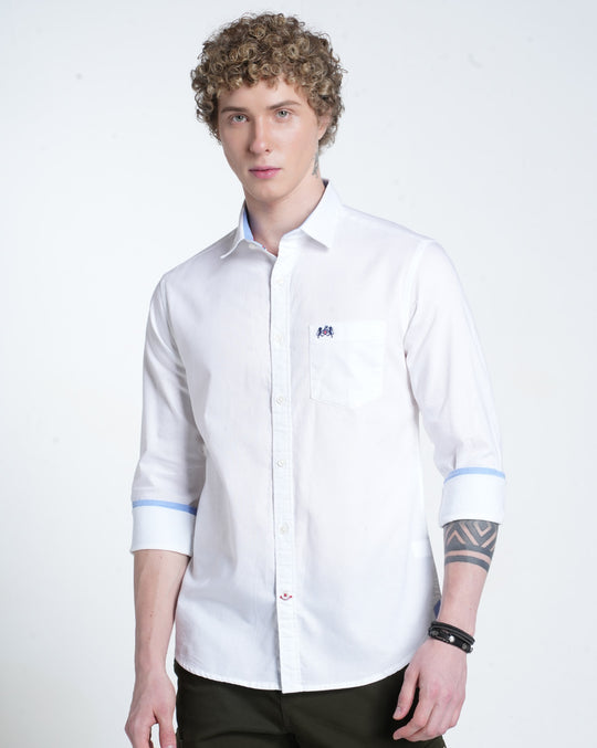 Mens Pointed Collar Long Sleeves Solid Shirt