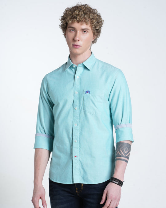 Mens Pointed Collar Long Sleeves Solid Shirt