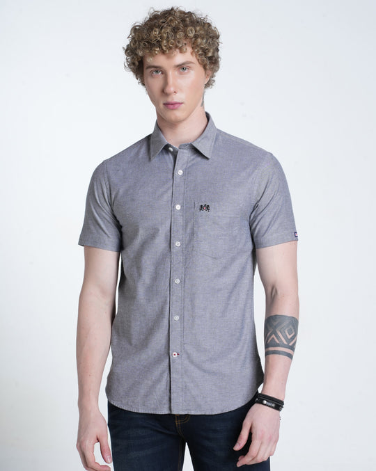 Mens Pointed Collar Half Sleeves Solid Shirt