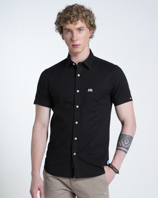 Mens Pointed Collar Half Sleeves Solid Shirt