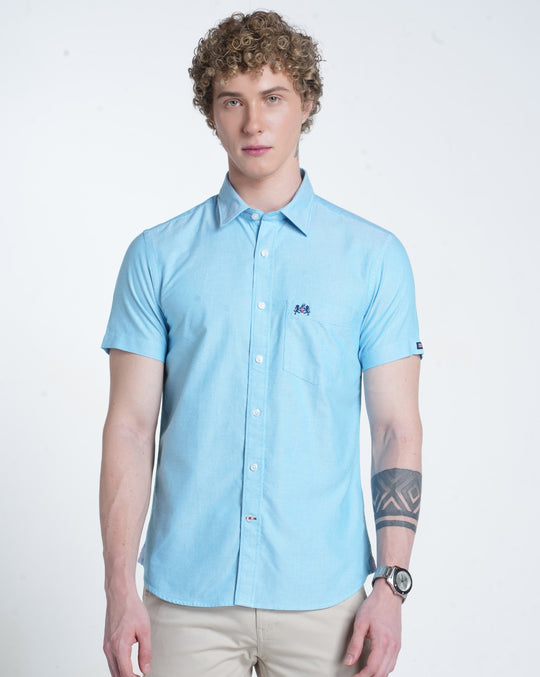 Mens Pointed Collar Half Sleeves Solid Shirt