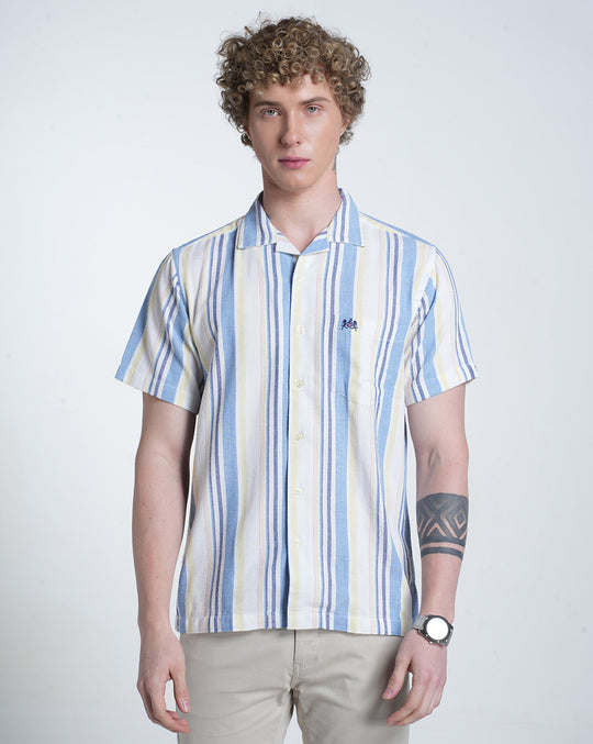 Mens Resort Collar Short Sleeves Stripe Shirt
